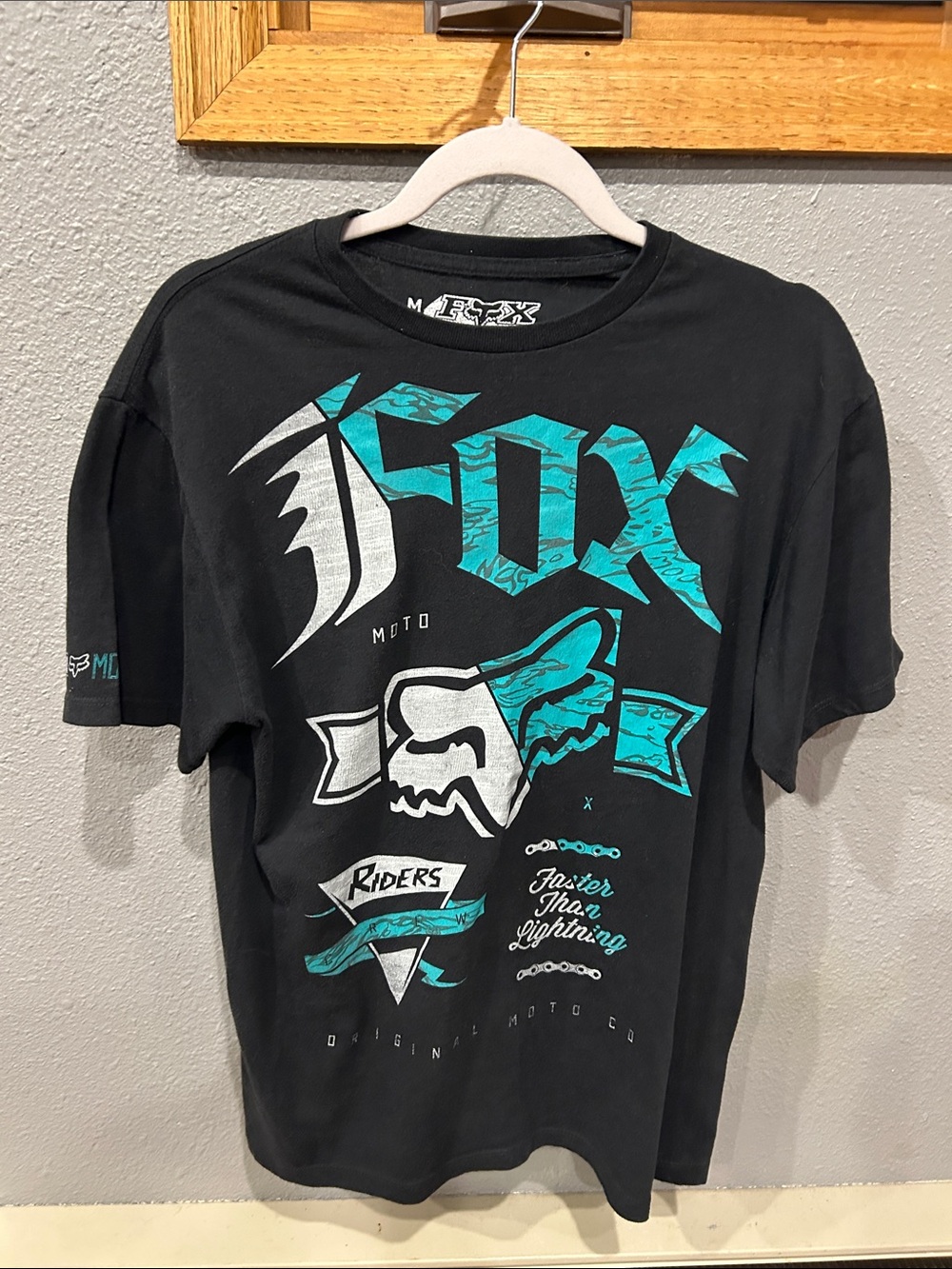 Fox Black Short-Sleeve Graphic Moto Tee with Teal Accents